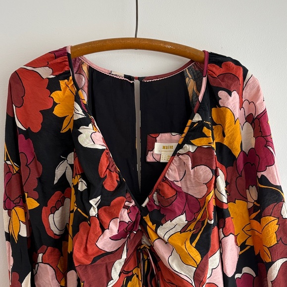 Anthropologie Maeve Deep-V Ruched Midi Dress sz 14 - Picture 5 of 6